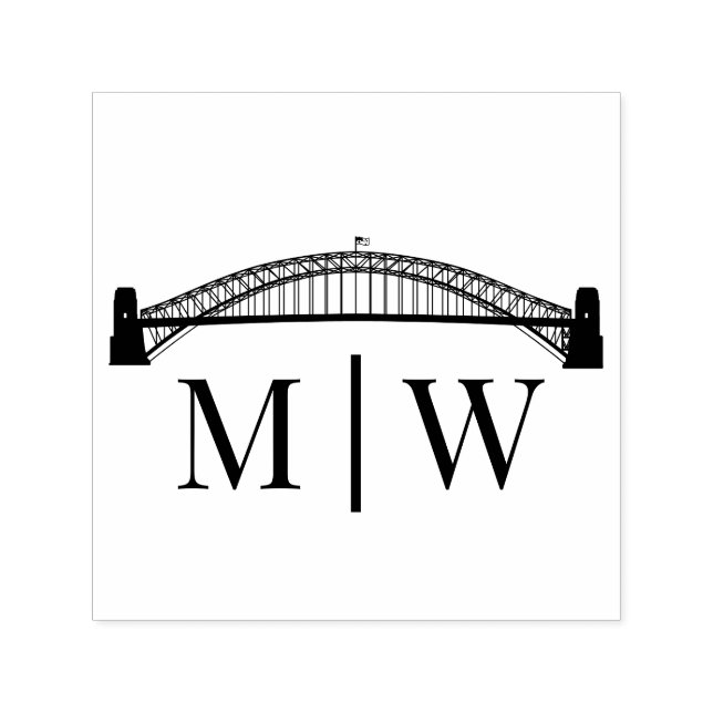 Sydney Bridge Simple Couple Wedding 2 Initial Self-inking Stamp (Design)
