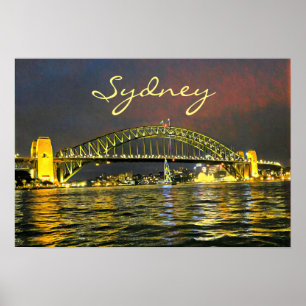 Sydney by night Harbour Bridge Australia travel Poster