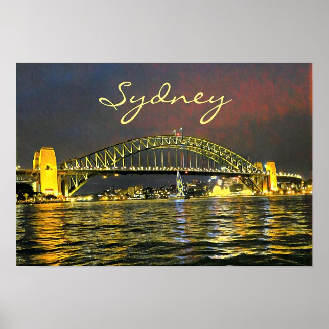 Sydney by night Harbour Bridge Australia travel Poster (Front)
