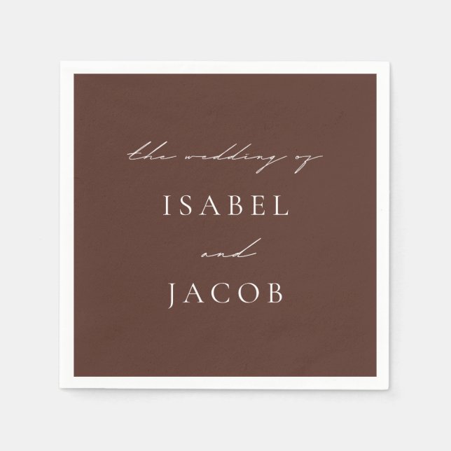 SYDNEY Espresso Brown Minimal Wedding  Napkin (Front)