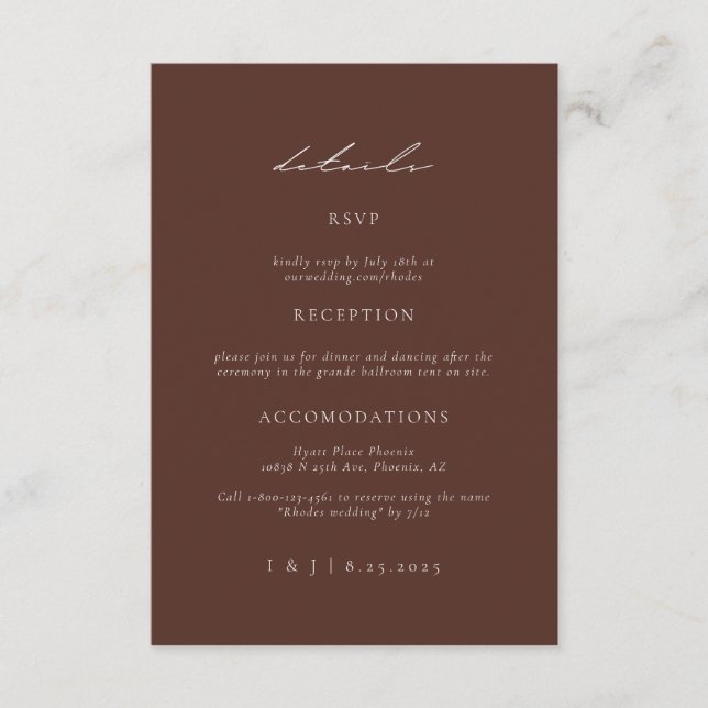 SYDNEY Espresso Wedding Details Enclosure Card (Front)