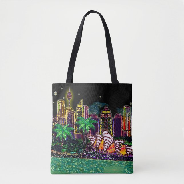 Sydney Harbour Black Sky by Sequin Dreams Studio Tote Bag (Front)