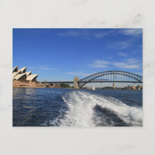Sydney Harbour Bridge and Opera House from a ferry Postcard