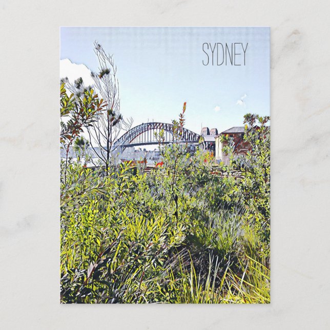 Sydney Harbour Bridge with native plants Postcard (Front)