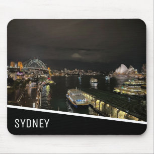 Sydney Harbour by Night, Australia, Black Mouse Pad