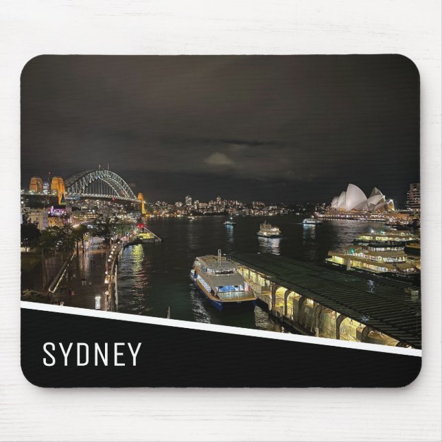 Sydney Harbour by Night, Australia, Black Mouse Pad (Front)