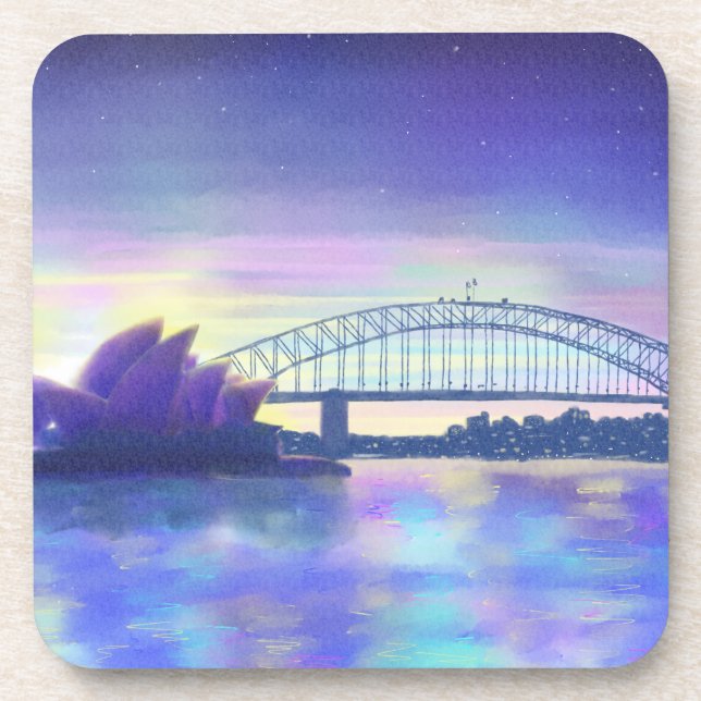 Sydney Harbour Opera House Purple Sunset Painting Coaster (Front)