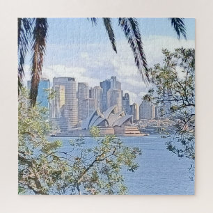 Sydney Harbour Vintage Skyline Jigsaw Puzzle