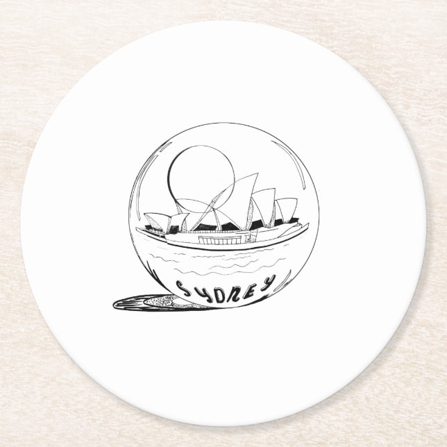 Sydney in a glass globe round paper coaster (Front)