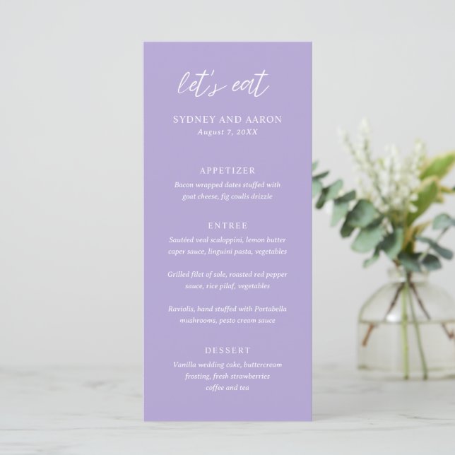 Sydney Lavender Modern Wedding Menu (Standing Front)