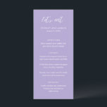 Sydney Lavender Modern Wedding Menu<br><div class="desc">Modern wedding menu featuring a contemporary typographic design with "let's eat" in elegant script typography.  Below are your event details in a your names,  wedding date and menu in a simple and minimal layout.  The colour theme is periwinkle purple and may be changed the design editing tool.</div>