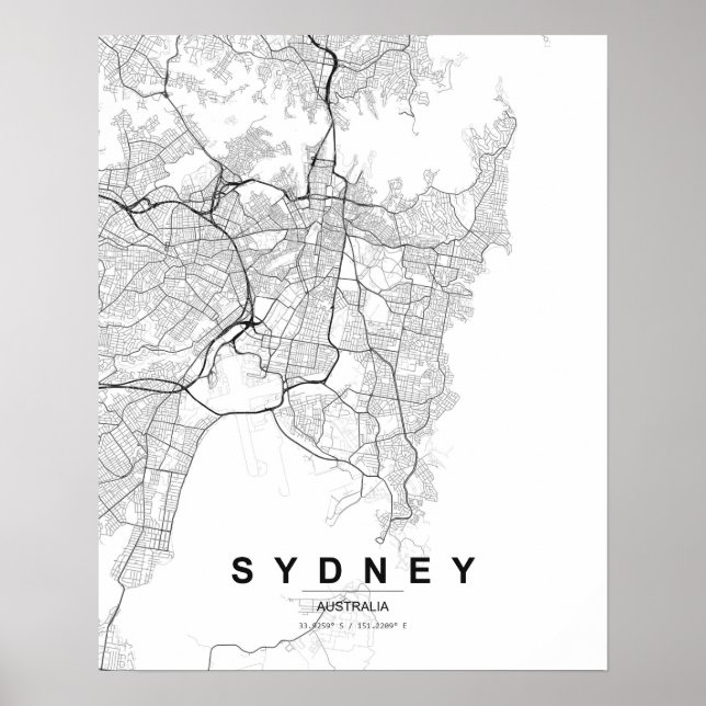 Sydney Minimalist Map (Black & White) Poster (Front)