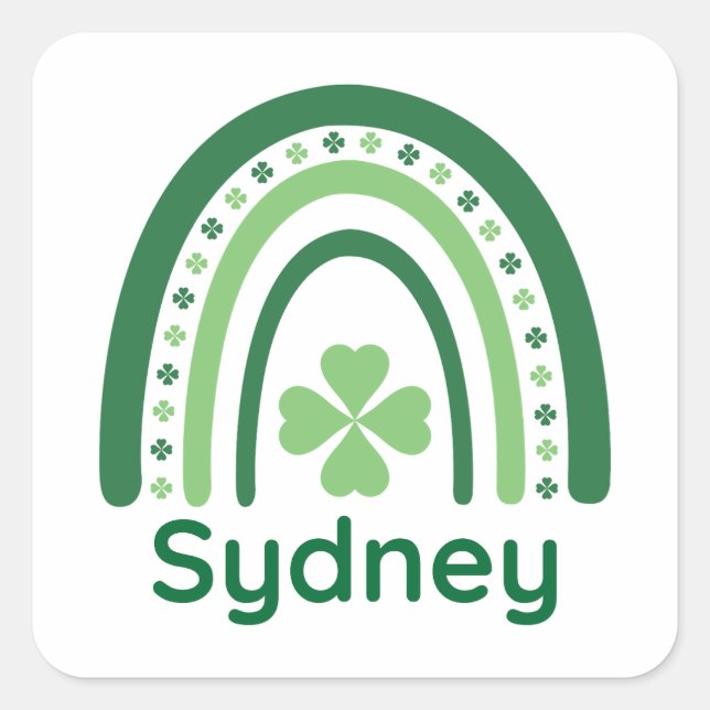 Sydney Name Clover Boho Rainbow Square Sticker (Front)