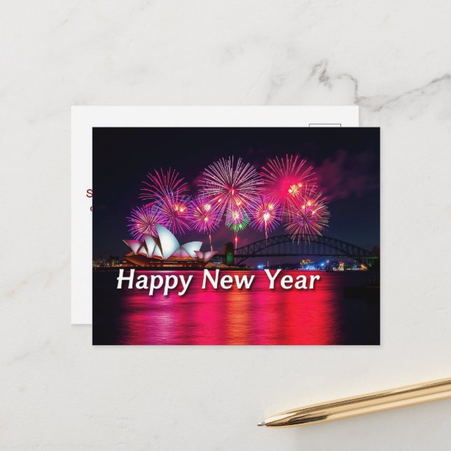 Sydney New Year Fireworks  Postcard (Front/Back In Situ)