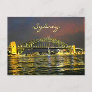 Sydney night Harbour Bridge Australia travel Postcard