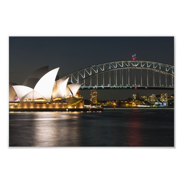 Sydney Opera house and bridge at dusk, Australia Photo Print (Front)