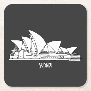 Sydney Opera House Australia drawing souvenir  Square Paper Coaster