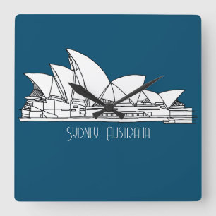 Sydney Opera House Australia drawing souvenir Square Wall Clock