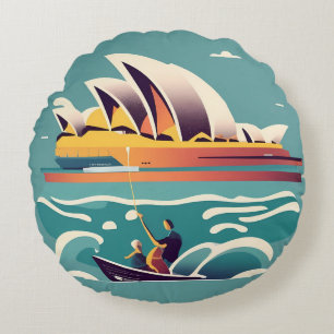 Sydney Opera House Australia painting souvenir Round Cushion