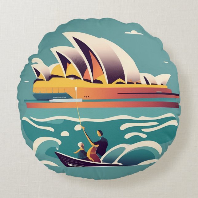 Sydney Opera House Australia painting souvenir Round Cushion (Front)