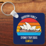Sydney Opera House Australia Trip Custom Blue Key Ring<br><div class="desc">Personalised Australia vacation keepsake keychain featuring the Sydney opera house in front of an Australian sunset above cool blue water. Cute custom family trip souvenir.</div>