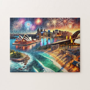 Sydney Opera House Fireworks Harbour Bridge Night Jigsaw Puzzle