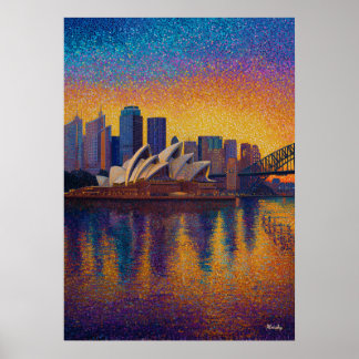 Sydney Opera House Pointillism Skyline Art Poster