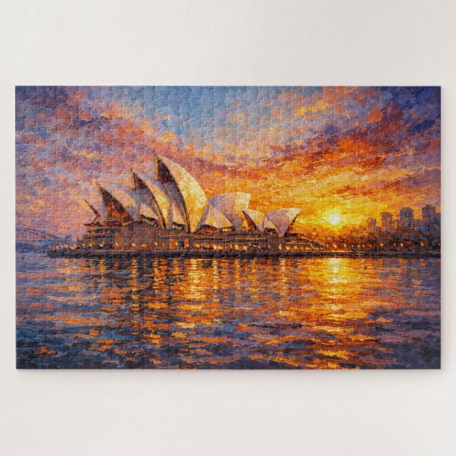 Sydney Opera House Sunset Knife Oil Painting Jigsaw Puzzle (Horizontal)