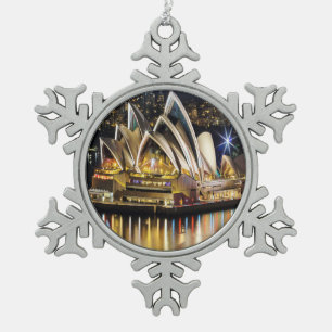 Sydney - OPERA HOUSE - view Snowflake Pewter Christmas Ornament