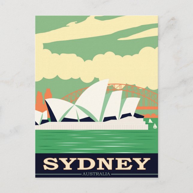 Sydney Opera House Vintage Poster, Your Message Postcard (Front)