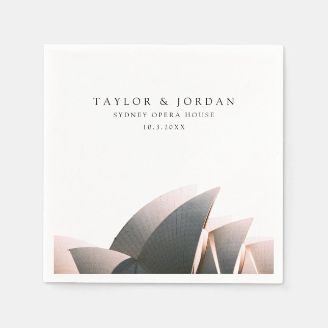 Sydney Opera House Wedding Custom Cocktail Napkin (Front)