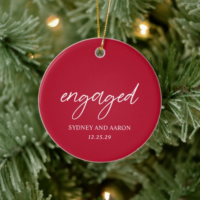 Sydney Red First Christmas Engaged Modern Ceramic Ornament (Tree)