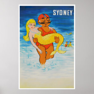 Sydney Travel Poster Austraila Beach Art Mermaid