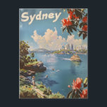 Sydney vintage postcard<br><div class="desc">A nostalgic and captivating depiction of Sydney, Australia, highlighting its iconic landmarks and coastal beauty. The design features the Sydney Opera House, Harbour Bridge, and picturesque harbour views, all illustrated in a vintage style. This artwork captures the vibrant and dynamic spirit of Sydney, inviting viewers to experience its timeless charm...</div>