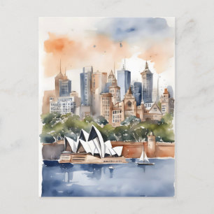 Sydney watercolor art postcard