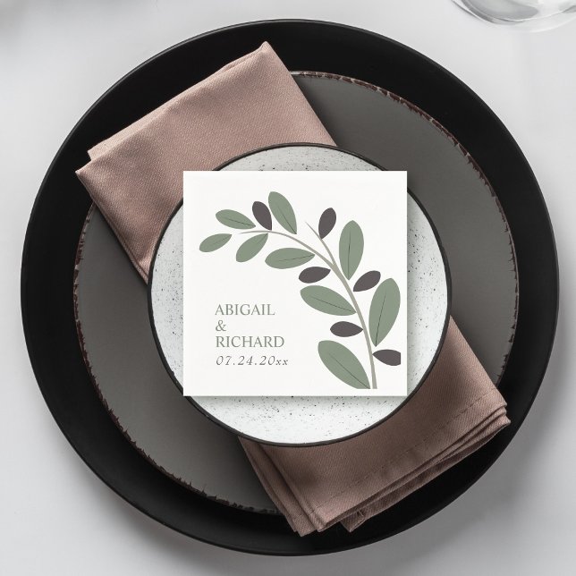 Sylized Olive branch Mediterranean charm wedding Napkin (Creator Uploaded)