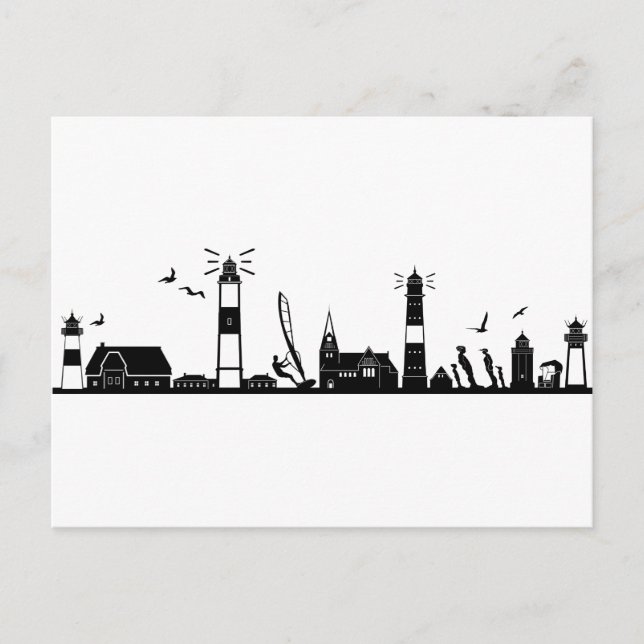 SYLT Nordsee Insel City Skyline Silhouette Postcard (Front)