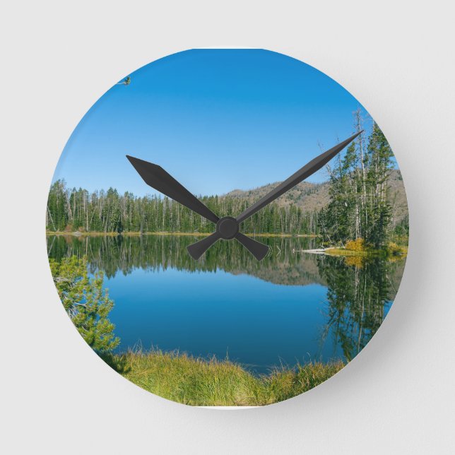 Sylvan Lake Yellowstone National Park reflection Round Clock (Front)