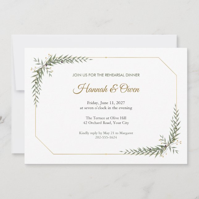 Sylvan Octagonal Frame Rehearsal Dinner Invitation (Front)