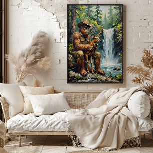 Sylvan Sanctuary: Bigfoot's Gentle Touch Poster