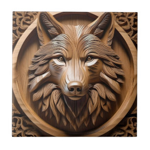 Sylvan Sentinel: The Majestic Wood Wolf Print, Ceramic Tile