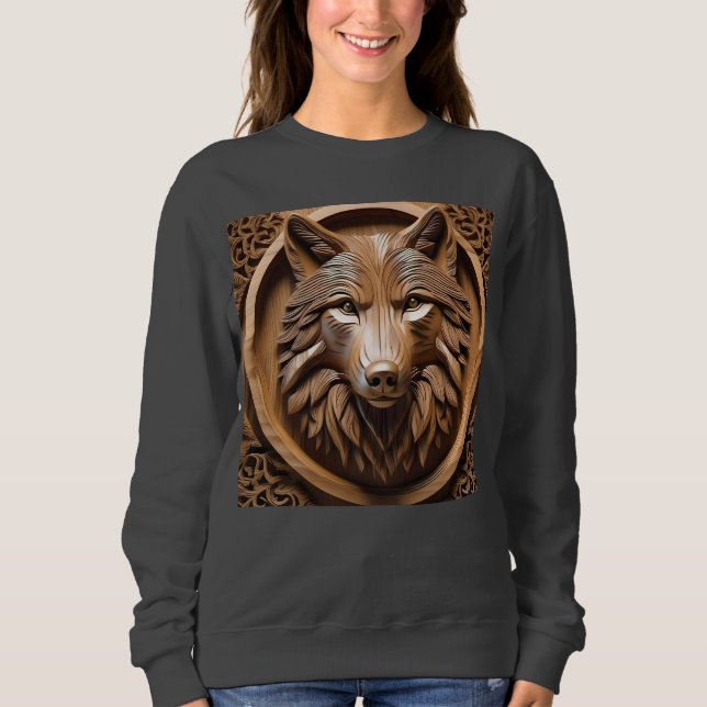 Sylvan Sentinel: The Majestic Wood Wolf Print, Sweatshirt (Front)