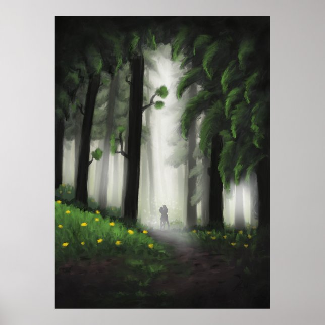 Sylvan Serenity: Majestic Green Forest with Distan Poster (Front)