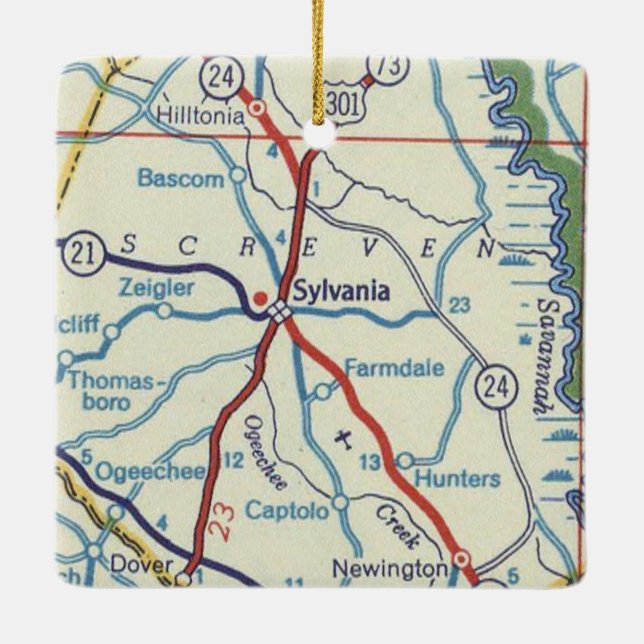 Sylvania Georgia Vintage Map Ceramic Ornament (Back)