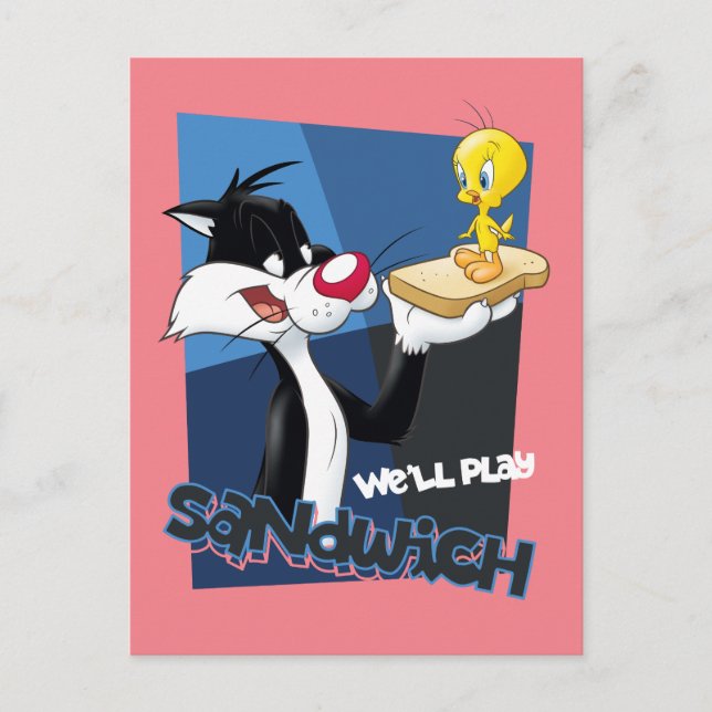 SYLVESTER™ & TWEETY™ "We'll Play Sandwich" Postcard (Front)