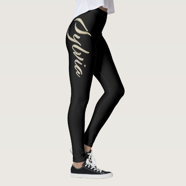 Sylvia white gold Handwriting trousers Leggings (Right)