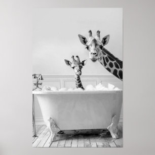 Sylvie the Giraffe in the Tub – Cute Bathroom Poster