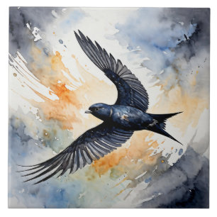 Symbiotic Sky Dancer: Graceful Swift BIrd Ceramic Tile