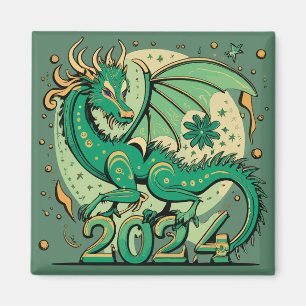 Symbol 2024 New Year, Green Wood Dragon  Magnet