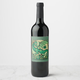 Symbol 2024 New Year, Green Wood Dragon  Wine Label